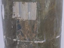 tasselli stratigrafici il tassello stratigrafico sulla colonna centrale (i tre stati di finitura)